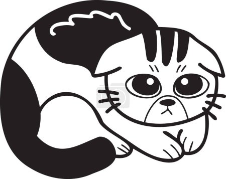 Téléchargez les illustrations : Hand Drawn scared or sad striped cat illustration in doodle style isolated on background - en licence libre de droit