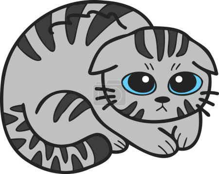Illustration for Hand Drawn scared or sad striped cat illustration in doodle style isolated on background - Royalty Free Image
