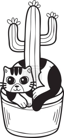Ilustración de Hand Drawn striped cat and cactus illustration in doodle style isolated on background - Imagen libre de derechos