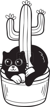 Téléchargez les illustrations : Hand Drawn cat and cactus illustration in doodle style isolated on background - en licence libre de droit