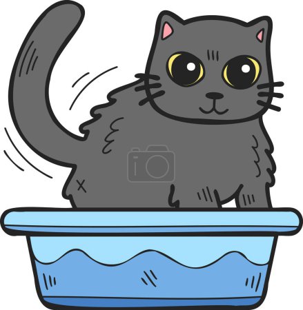 Ilustración de Hand Drawn cat with tray illustration in doodle style isolated on background - Imagen libre de derechos