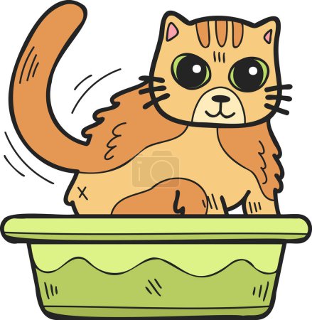 Ilustración de Hand Drawn striped cat with tray illustration in doodle style isolated on background - Imagen libre de derechos