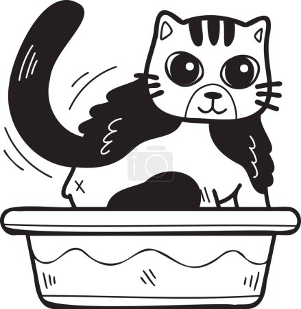 Ilustración de Hand Drawn striped cat with tray illustration in doodle style isolated on background - Imagen libre de derechos