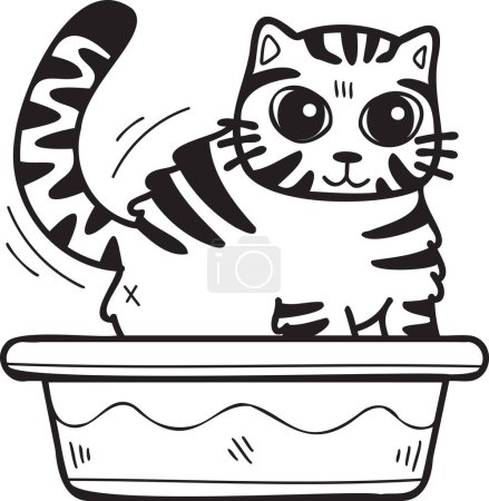 Illustration for Hand Drawn striped cat with tray illustration in doodle style isolated on background - Royalty Free Image