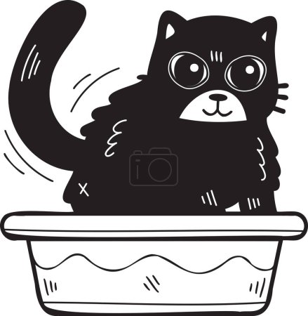 Ilustración de Hand Drawn cat with tray illustration in doodle style isolated on background - Imagen libre de derechos