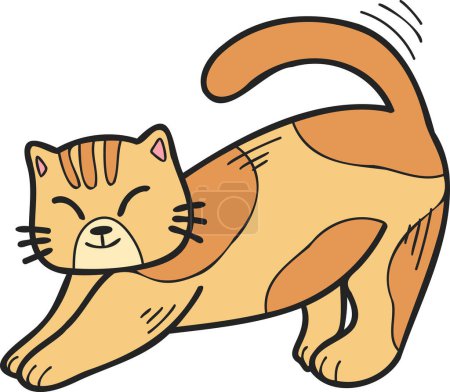 Illustration for Hand Drawn striped cat stretching illustration in doodle style isolated on background - Royalty Free Image