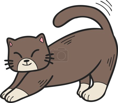Illustration for Hand Drawn cat stretching illustration in doodle style isolated on background - Royalty Free Image