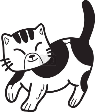 Téléchargez les illustrations : Hand Drawn walking striped cat illustration in doodle style isolated on background - en licence libre de droit