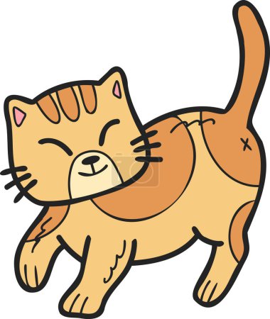 Ilustración de Hand Drawn walking striped cat illustration in doodle style isolated on background - Imagen libre de derechos