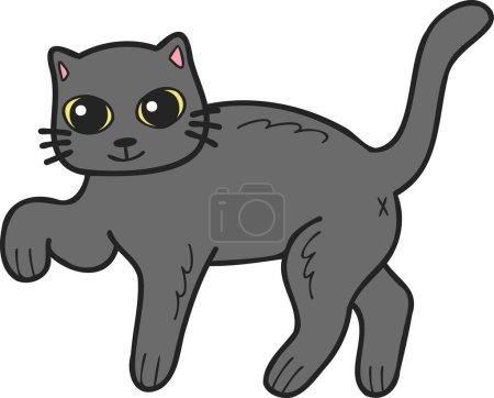 Téléchargez les illustrations : Hand Drawn walking cat illustration in doodle style isolated on background - en licence libre de droit