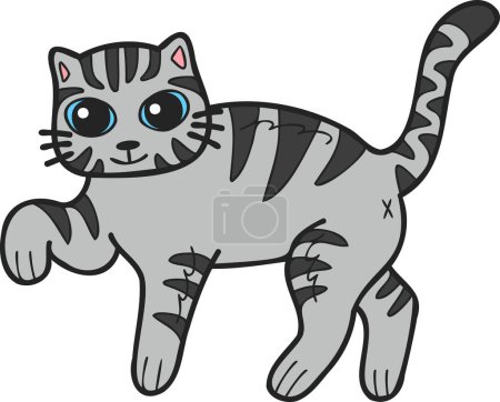 Illustration for Hand Drawn walking striped cat illustration in doodle style isolated on background - Royalty Free Image