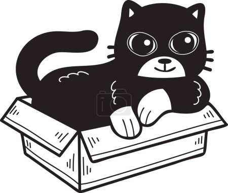 Téléchargez les illustrations : Hand Drawn cat in box illustration in doodle style isolated on background - en licence libre de droit