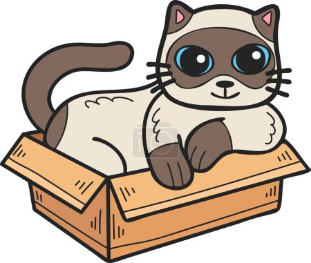 Ilustración de Hand Drawn cat in box illustration in doodle style isolated on background - Imagen libre de derechos