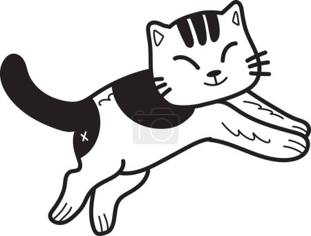 Ilustración de Hand Drawn jumping striped cat illustration in doodle style isolated on background - Imagen libre de derechos