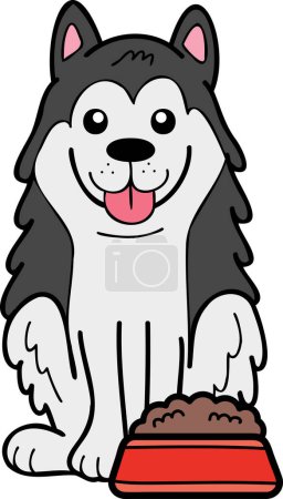 Ilustración de Hand Drawn husky Dog with food illustration in doodle style isolated on background - Imagen libre de derechos