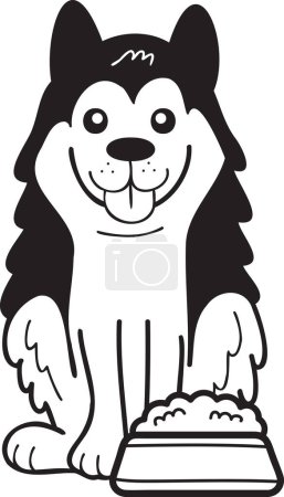 Illustration for Hand Drawn husky Dog with food illustration in doodle style isolated on background - Royalty Free Image