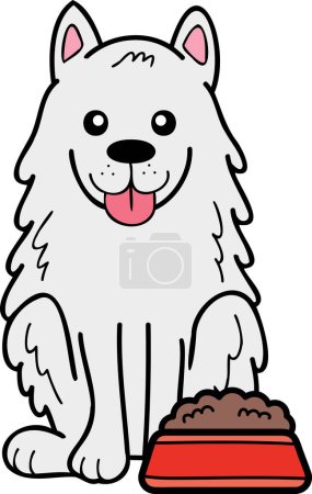 Ilustración de Hand Drawn Samoyed Dog with food illustration in doodle style isolated on background - Imagen libre de derechos