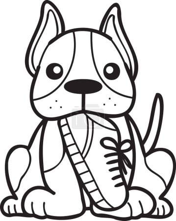 Téléchargez les illustrations : Hand Drawn French bulldog holding shoes illustration in doodle style isolated on background - en licence libre de droit