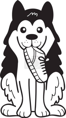 Ilustración de Hand Drawn husky Dog holding shoes illustration in doodle style isolated on background - Imagen libre de derechos