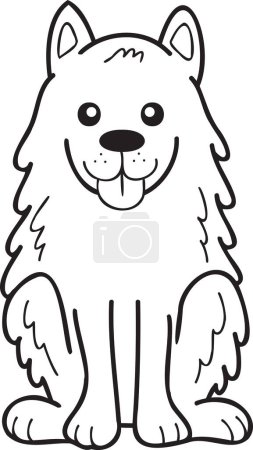 Téléchargez les illustrations : Hand Drawn Samoyed Dog sitting waiting for owner illustration in doodle style isolated on background - en licence libre de droit