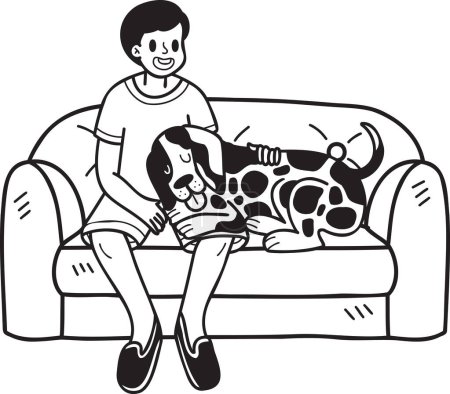 Ilustración de Hand Drawn Dalmatian Dog with owner and sofa illustration in doodle style isolated on background - Imagen libre de derechos