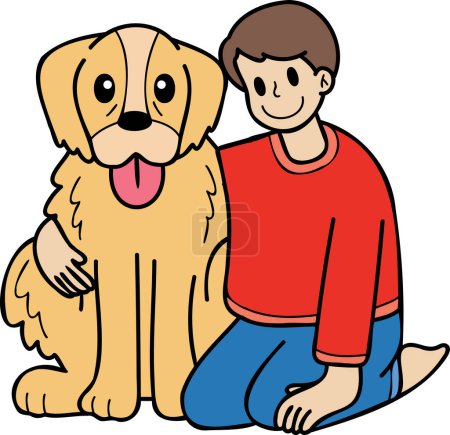 Ilustración de Hand Drawn owner hugs Golden retriever Dog illustration in doodle style isolated on background - Imagen libre de derechos