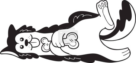 Téléchargez les illustrations : Hand Drawn husky Dog holding the bone illustration in doodle style isolated on background - en licence libre de droit