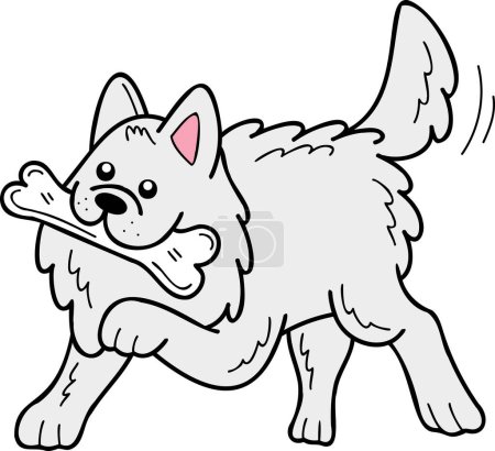 Illustration for Hand Drawn Samoyed Dog holding the bone illustration in doodle style isolated on background - Royalty Free Image