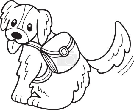 Téléchargez les illustrations : Hand Drawn Golden retriever Dog with backpack illustration in doodle style isolated on background - en licence libre de droit