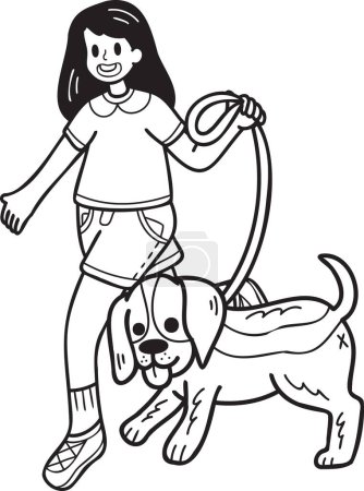Illustration for Hand Drawn Beagle Dog walking with owner illustration in doodle style isolated on background - Royalty Free Image