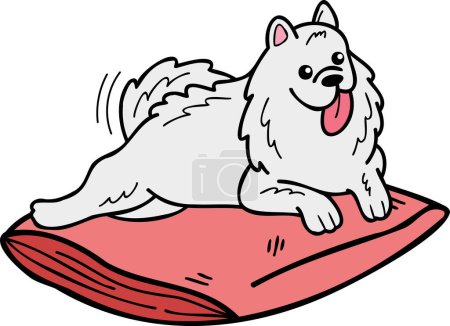 Téléchargez les illustrations : Hand Drawn sleeping Samoyed Dog illustration in doodle style isolated on background - en licence libre de droit