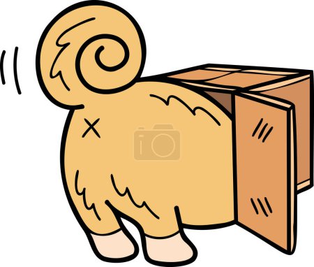 Téléchargez les illustrations : Hand Drawn Shiba Inu Dog playing with box illustration in doodle style isolated on background - en licence libre de droit