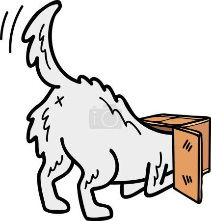 Illustration for Hand Drawn Samoyed Dog playing with box illustration in doodle style isolated on background - Royalty Free Image