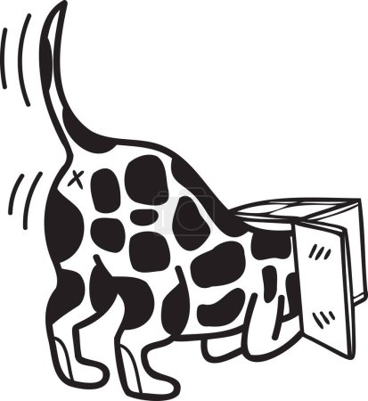 Téléchargez les illustrations : Hand Drawn Dalmatian Dog playing with box illustration in doodle style isolated on background - en licence libre de droit