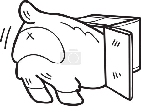 Illustration for Hand Drawn Corgi Dog playing with box illustration in doodle style isolated on background - Royalty Free Image