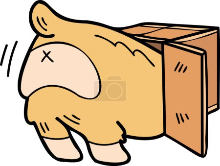 Illustration for Hand Drawn Corgi Dog playing with box illustration in doodle style isolated on background - Royalty Free Image