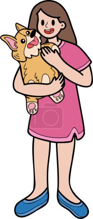 Téléchargez les illustrations : Hand Drawn Corgi Dog hugged by owner illustration in doodle style isolated on background - en licence libre de droit