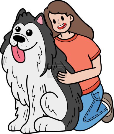 Téléchargez les illustrations : Hand Drawn husky Dog hugged by owner illustration in doodle style isolated on background - en licence libre de droit