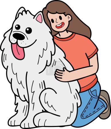 Téléchargez les illustrations : Hand Drawn Samoyed Dog hugged by owner illustration in doodle style isolated on background - en licence libre de droit