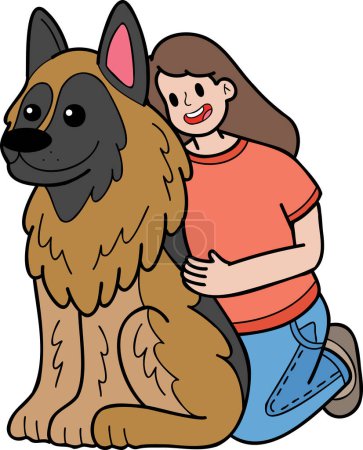 Téléchargez les illustrations : Hand Drawn German Shepherd Dog hugged by owner illustration in doodle style isolated on background - en licence libre de droit