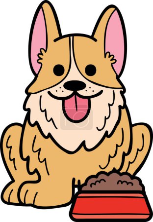 Ilustración de Hand Drawn Corgi Dog with food illustration in doodle style isolated on backgroun - Imagen libre de derechos