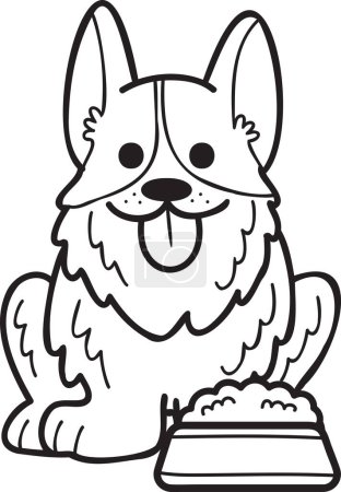 Ilustración de Hand Drawn Corgi Dog with food illustration in doodle style isolated on backgroun - Imagen libre de derechos