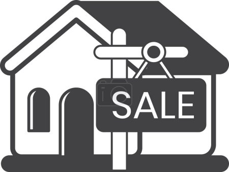 Téléchargez les illustrations : House with sale sign illustration in minimal style isolated on background - en licence libre de droit