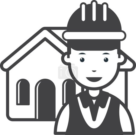 Illustration for House and engineer illustration in minimal style isolated on background - Royalty Free Image