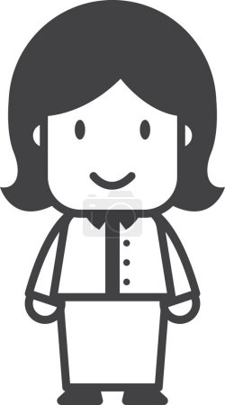 Téléchargez les illustrations : Character of a female waitress illustration in minimal style isolated on background - en licence libre de droit