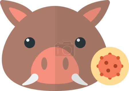 Téléchargez les illustrations : Pig and virus illustration in minimal style isolated on background - en licence libre de droit