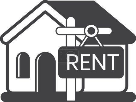 Téléchargez les illustrations : House with rent sign illustration in minimal style isolated on background - en licence libre de droit