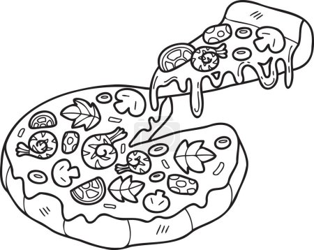 Téléchargez les illustrations : Illustration de pizza découpée à la main dans un style doodle isolé sur fond - en licence libre de droit