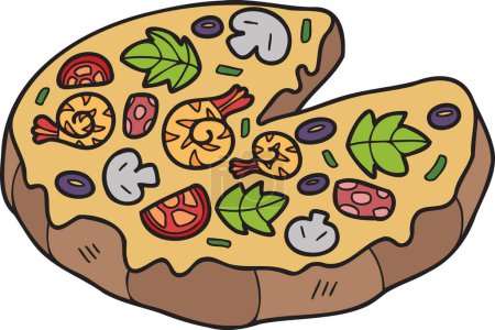 Téléchargez les illustrations : Illustration de pizza découpée à la main dans un style doodle isolé sur fond - en licence libre de droit