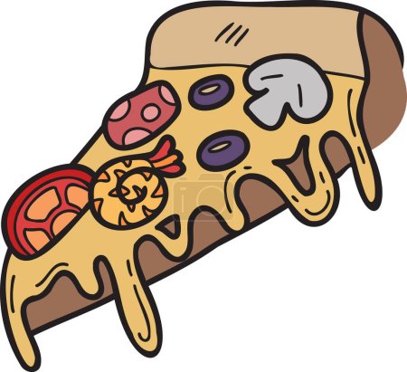 Téléchargez les illustrations : Hand Drawn cut pizza illustration in doodle style isolated on background - en licence libre de droit